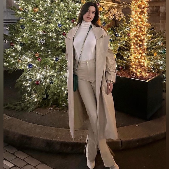 Zara Ecru Faux Leather Flared Slit Slim Fit Pants - Picture 5 of 16